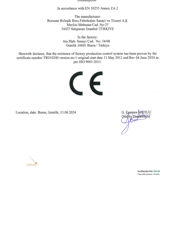 CE EN 10255 Belgesi